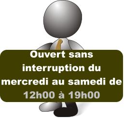 Ouvert sans interruption du mercredi au samedi de 12h00 à 19h00